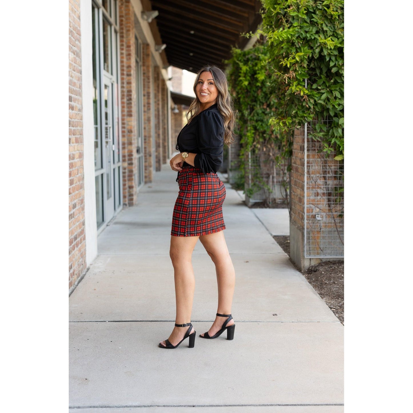 Ready to Ship  | The Helena  - Red Plaid Jogger Skirt