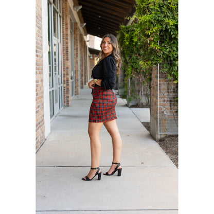 Ready to Ship  | The Helena  - Red Plaid Jogger Skirt