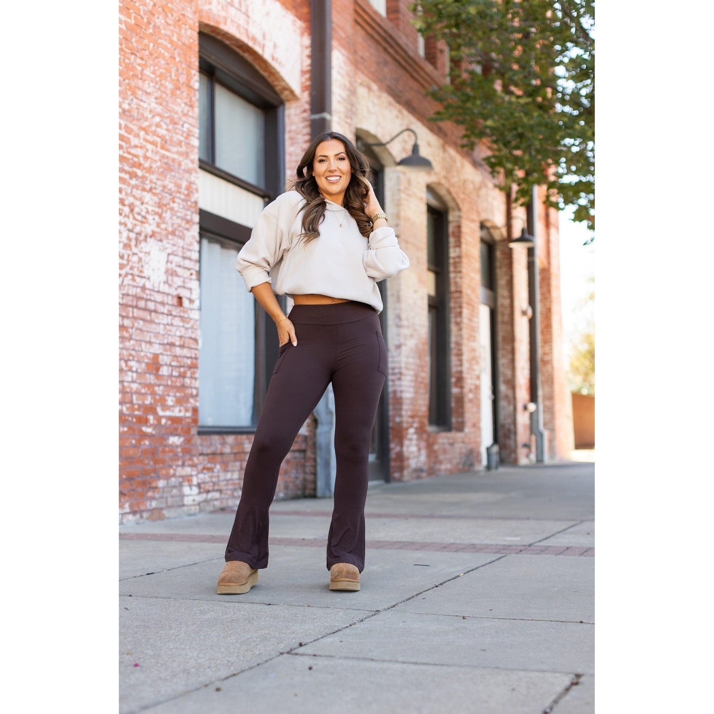 Ready to Ship | The Brandy - Brown Flare Leggings WITH POCKETS*