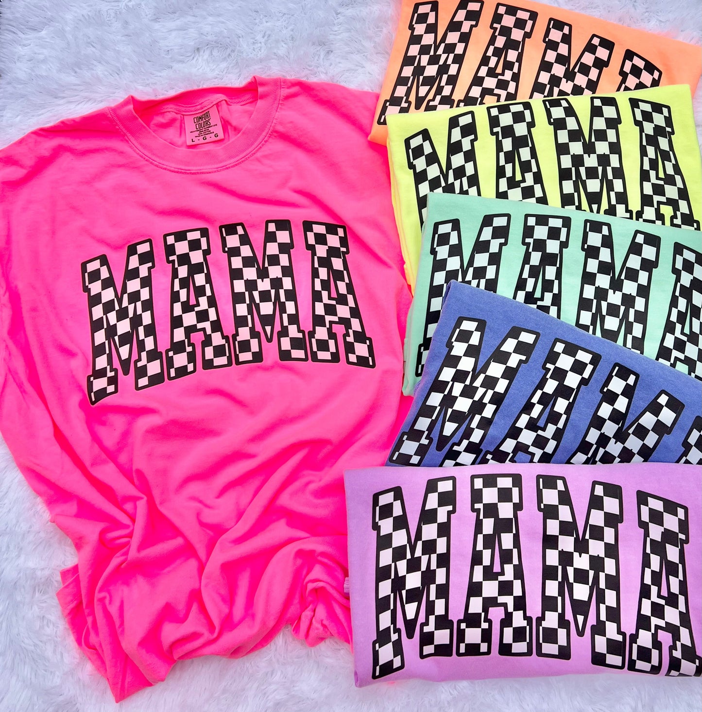 Neon Checkered Mama Graphic Tee