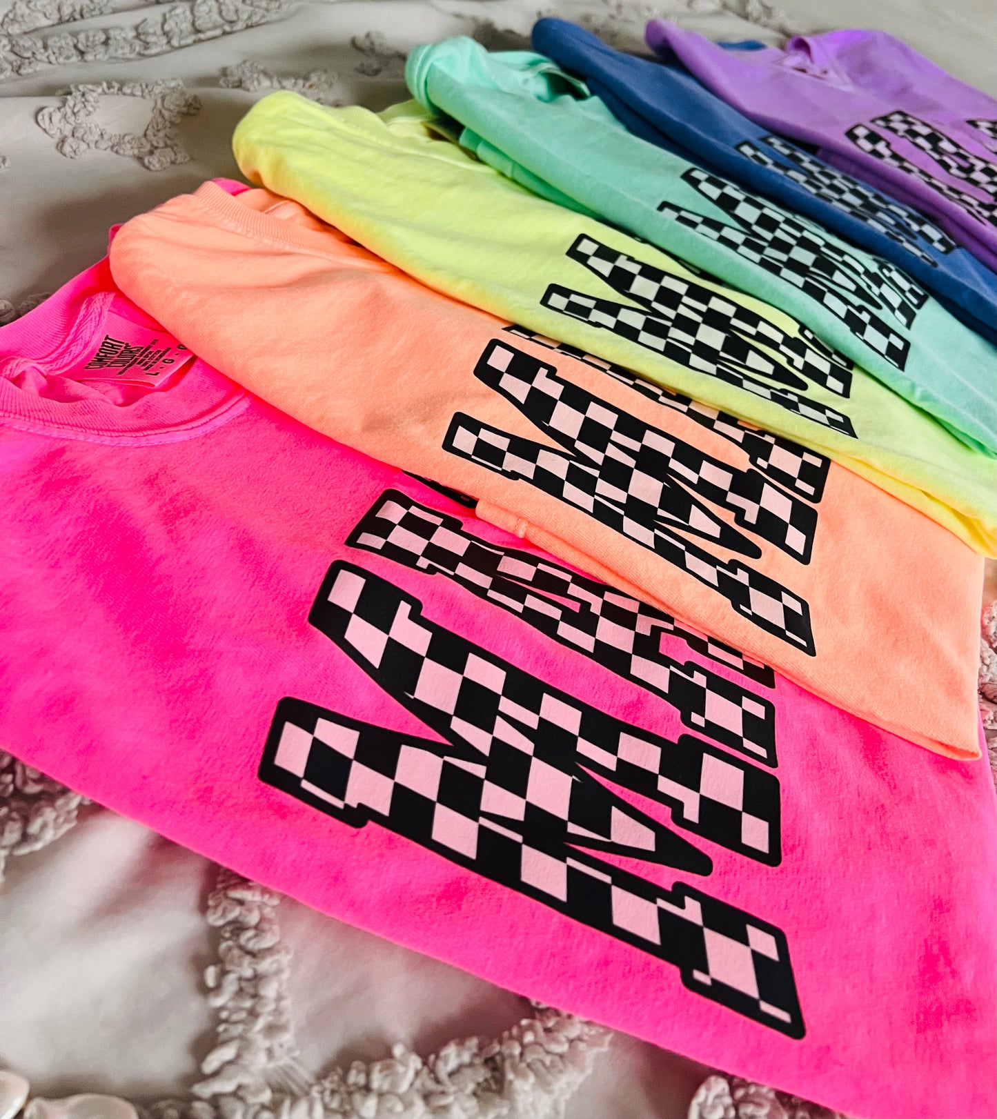 Neon Checkered Mama Graphic Tee