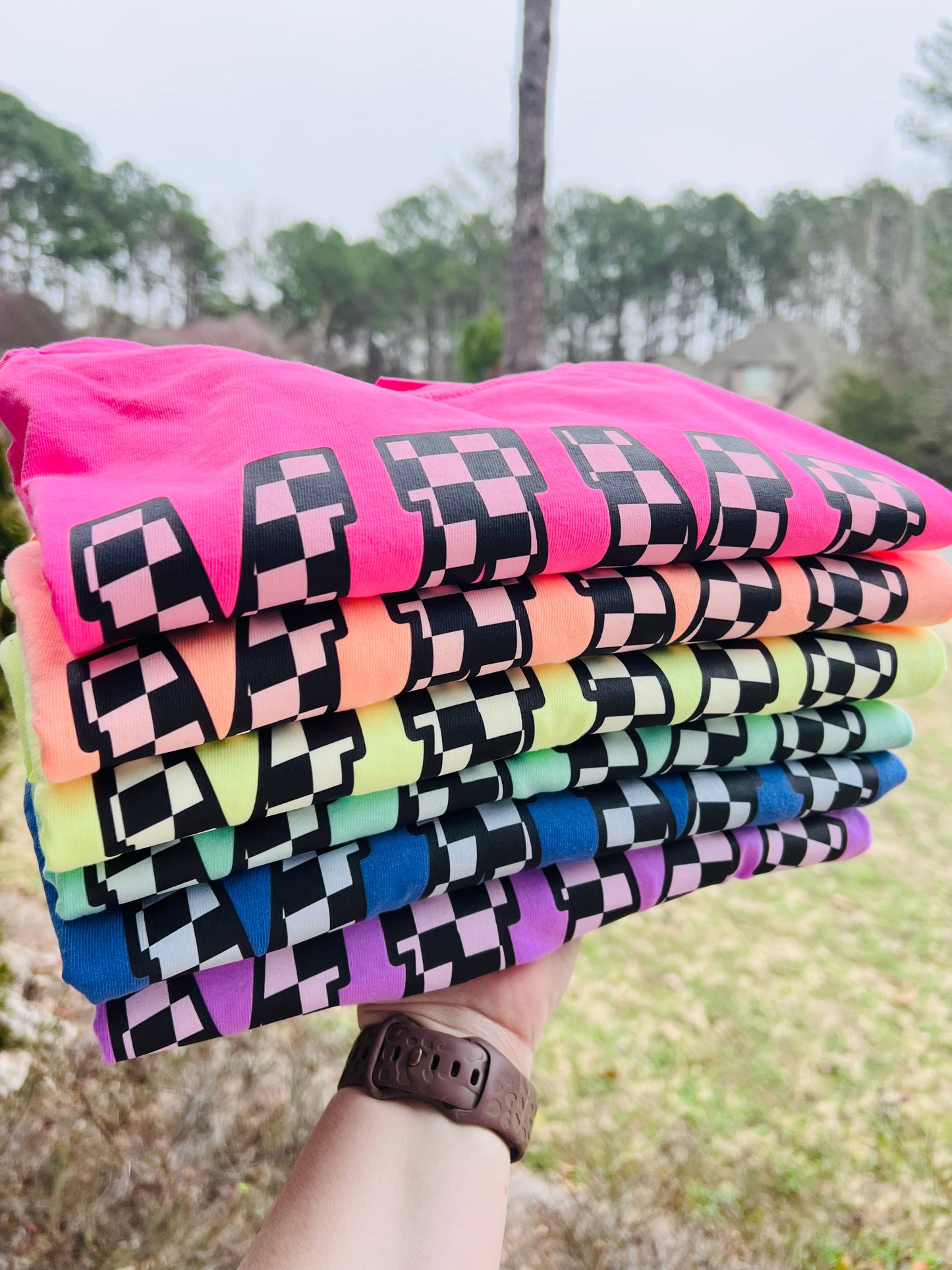 Neon Checkered Mama Graphic Tee