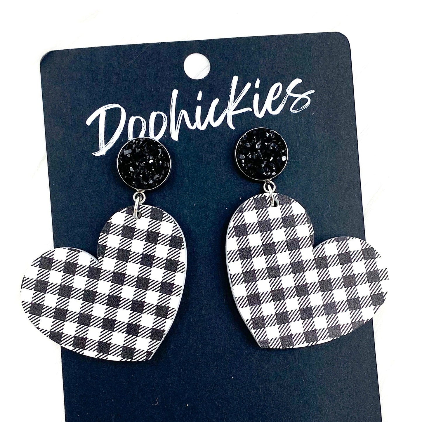 2" Buffalo Plaid Acrylic Heart Valentine Dangles