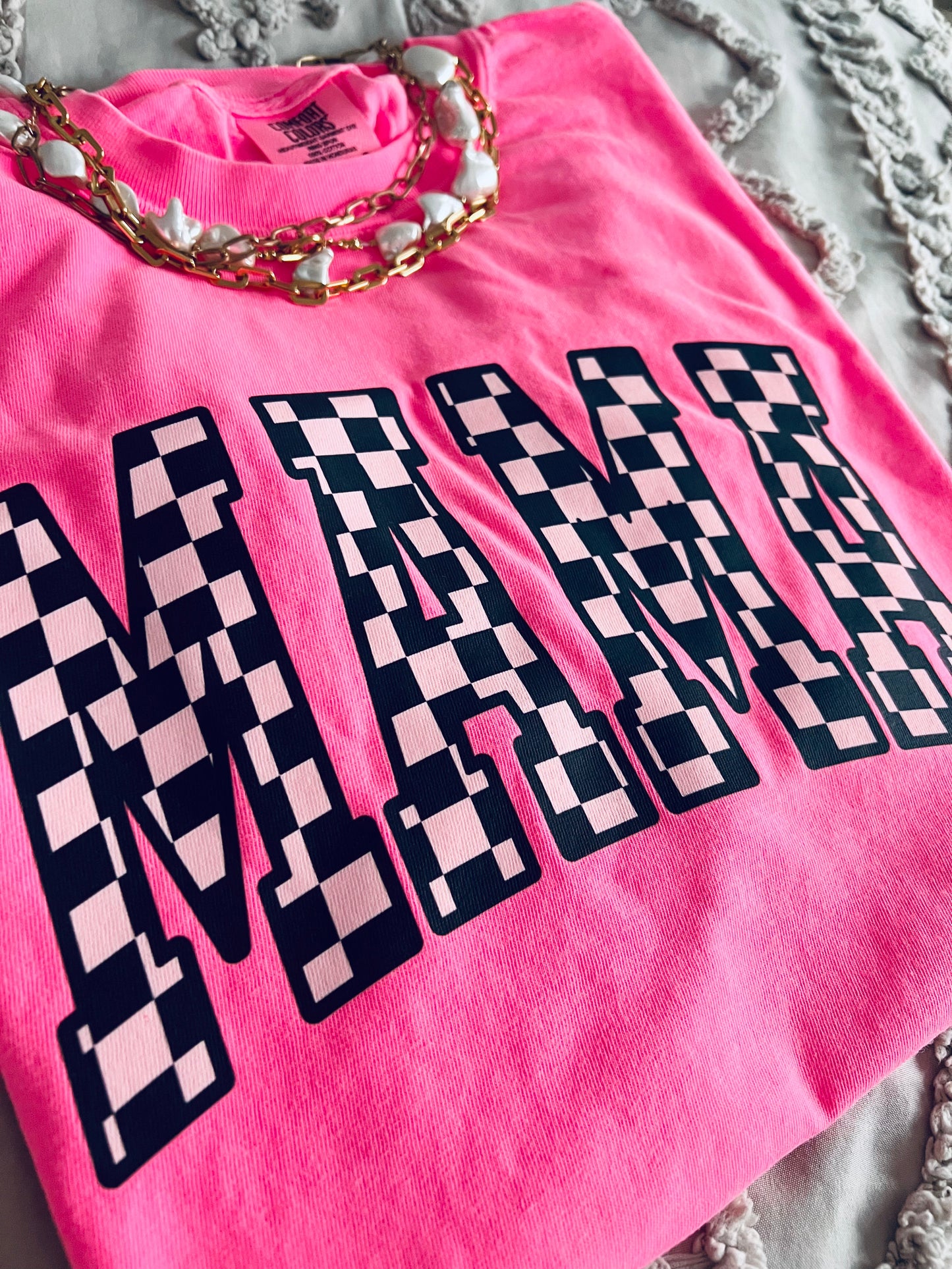 Neon Checkered Mama Graphic Tee