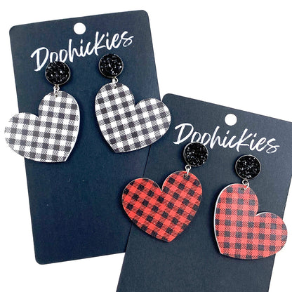 2" Buffalo Plaid Acrylic Heart Valentine Dangles