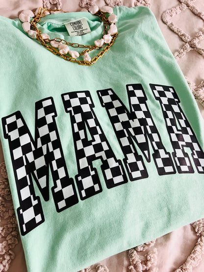 Neon Checkered Mama Graphic Tee