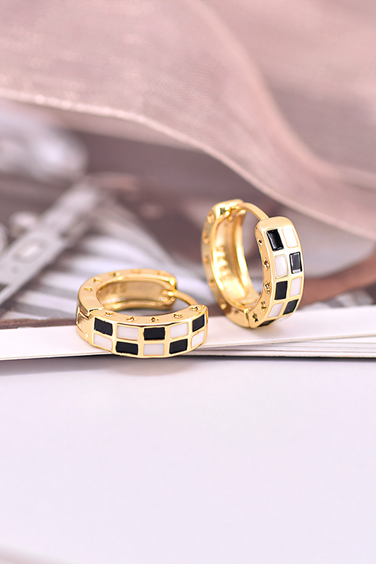 Gold Tone Checkered Hoop Earrings