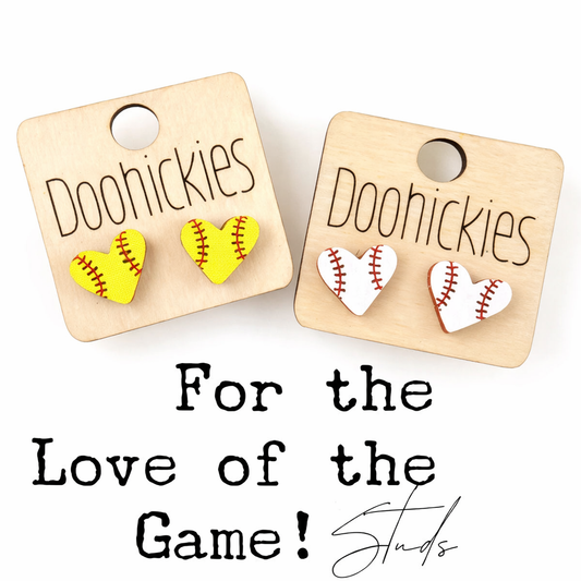 For the Love of the Game Heart Studs - Baseball & Softball Earrings