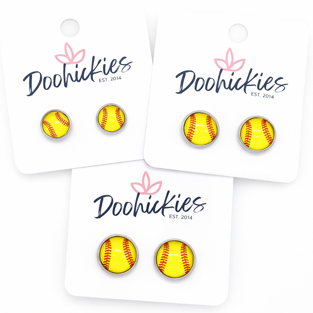 New Softballs in Stainless Steel Settings -Sports Earrings