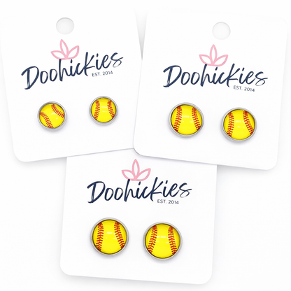 New Softballs in Stainless Steel Settings -Sports Earrings