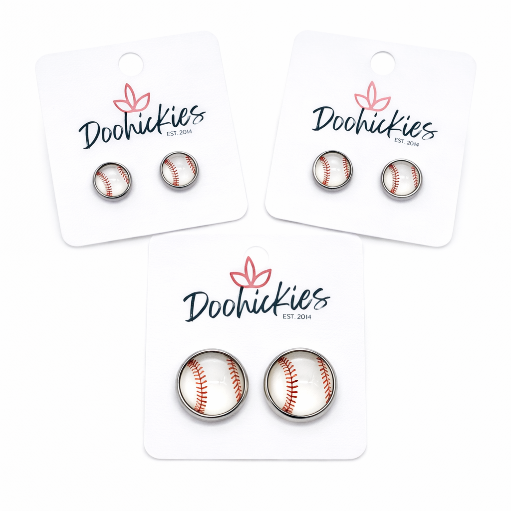 Vintage Baseball in Stainless Steel Settings -Sports Earrings