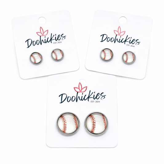 Vintage Baseball in Stainless Steel Settings -Sports Earrings