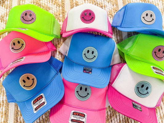 Mystery Glitter Smiley Trucker Hat