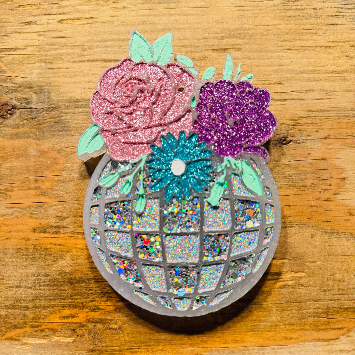 Spring Disco Ball with Flowers Car Freshie