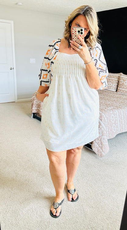 White Geometric Sleeve Dress