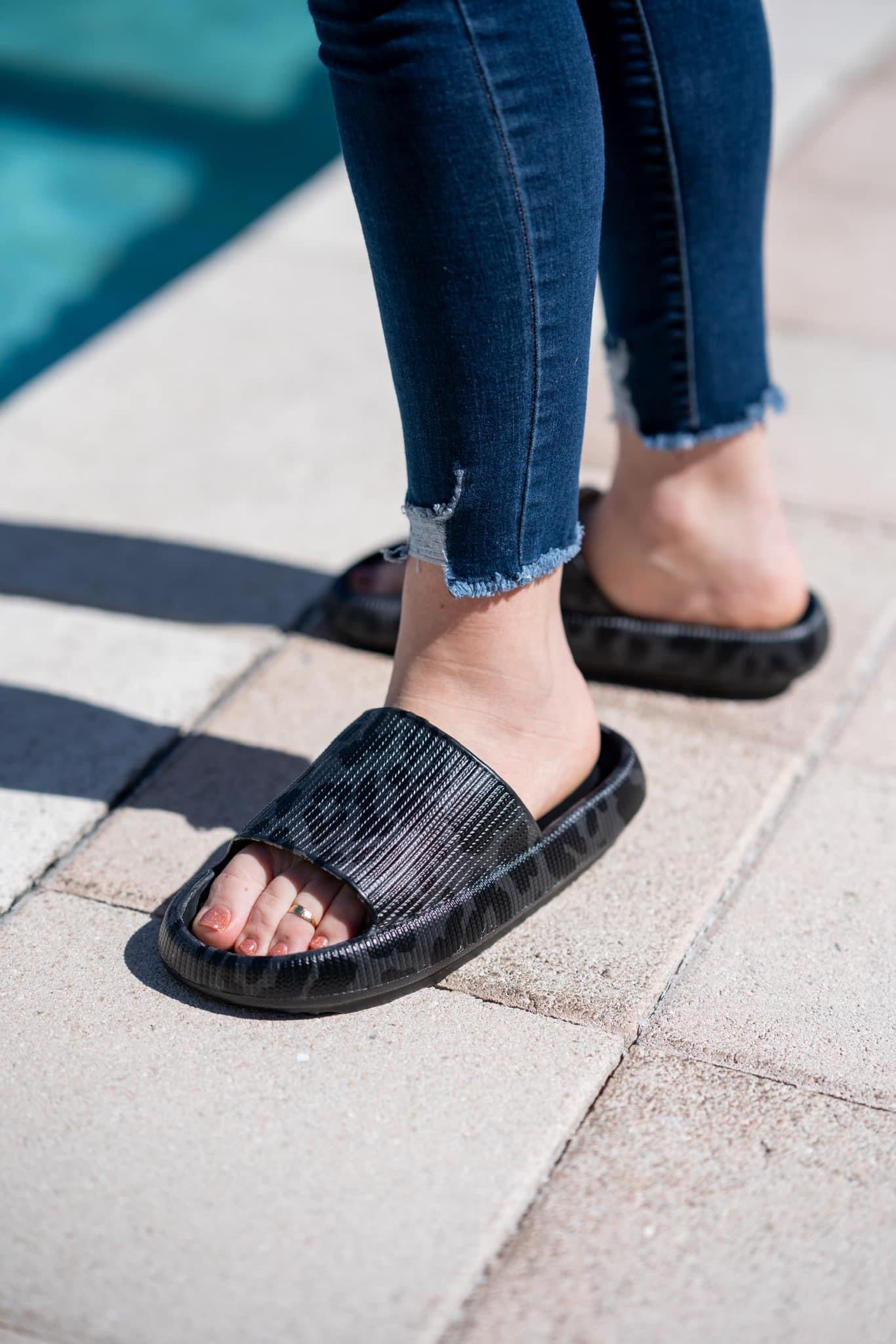 Summa Slides in Black Leopard