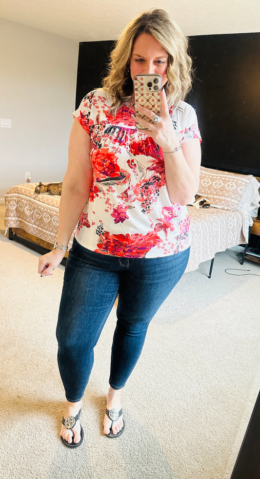 Red Floral Print Top