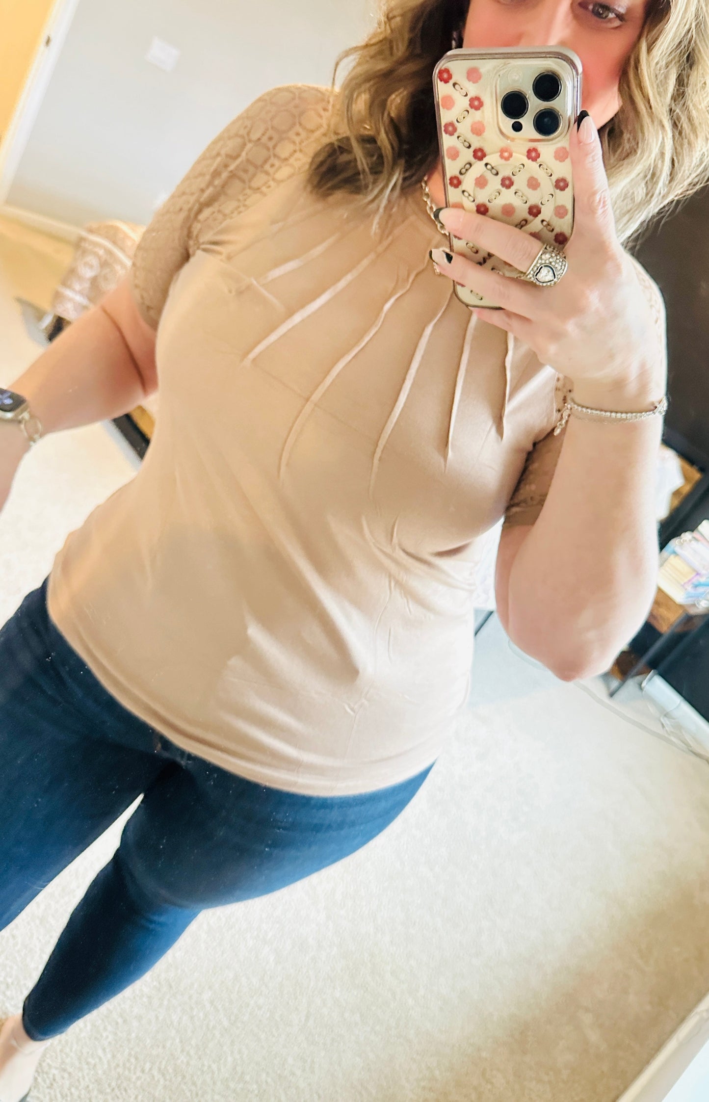 Neutral Lace Sleeve Top