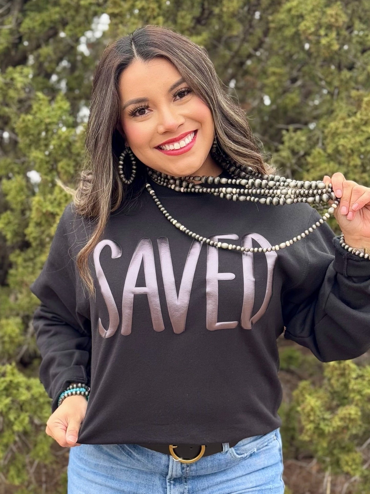 Saved in Black Metallic Puff Tee & Sweatshirt