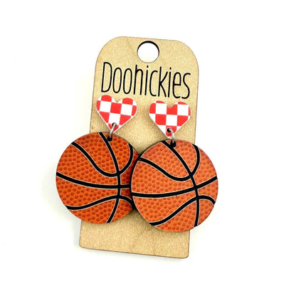Checkered I Heart Basketball Dangles Sports Earrings
