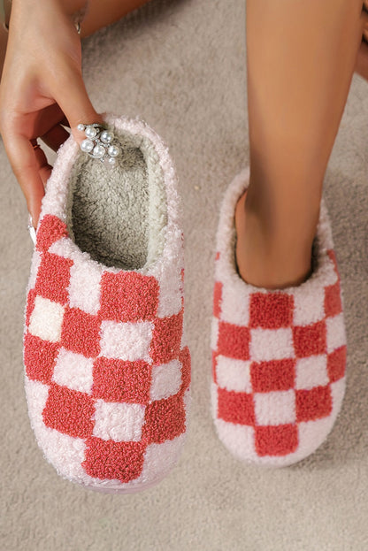 Fiery Red Checkered Fuzzy Slippers