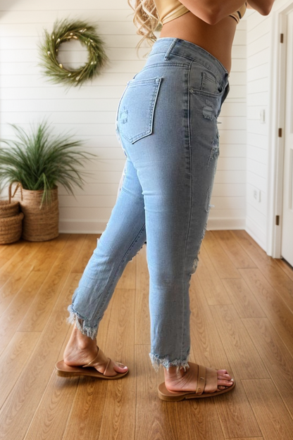 Light Wash Distressed Straight Leg Denim